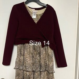 Burgundy and Animal Print Kids Dress